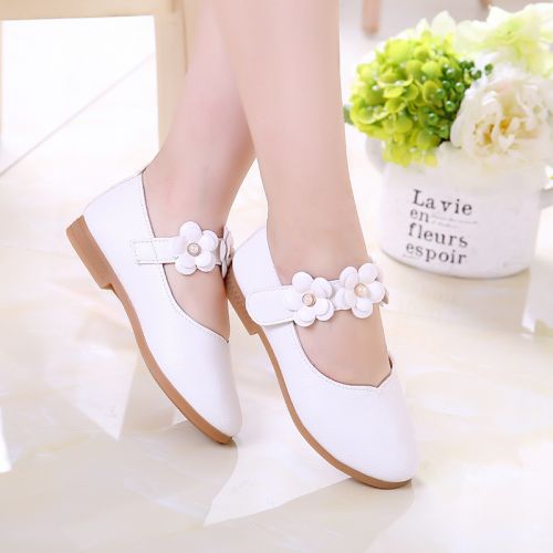 Chaussures enfants en cuir de vache fendu ronde brodé pour Toute saison - Ref 1022871