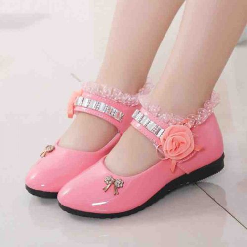 Chaussures enfants en PU ronde avec perles pour printemps - semelle caoutchouc Ref 1023210