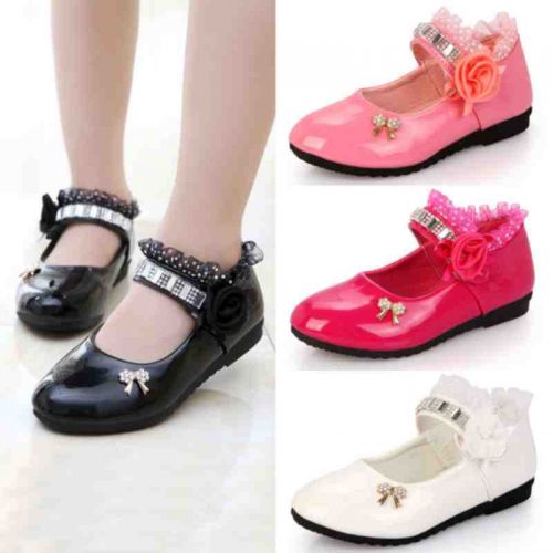 Chaussures enfants en PU ronde avec perles pour printemps - semelle caoutchouc Ref 1023233