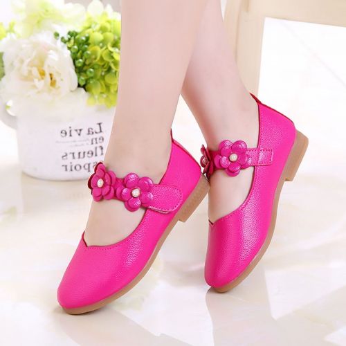 Chaussures enfants en cuir de vache fendu ronde brodé pour Toute saison - Ref 1023353