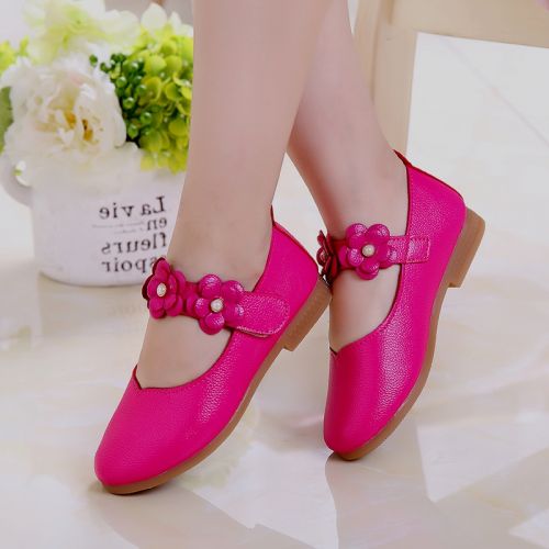 Chaussures enfants en cuir de vache fendu ronde brodé pour Toute saison - Ref 1023372