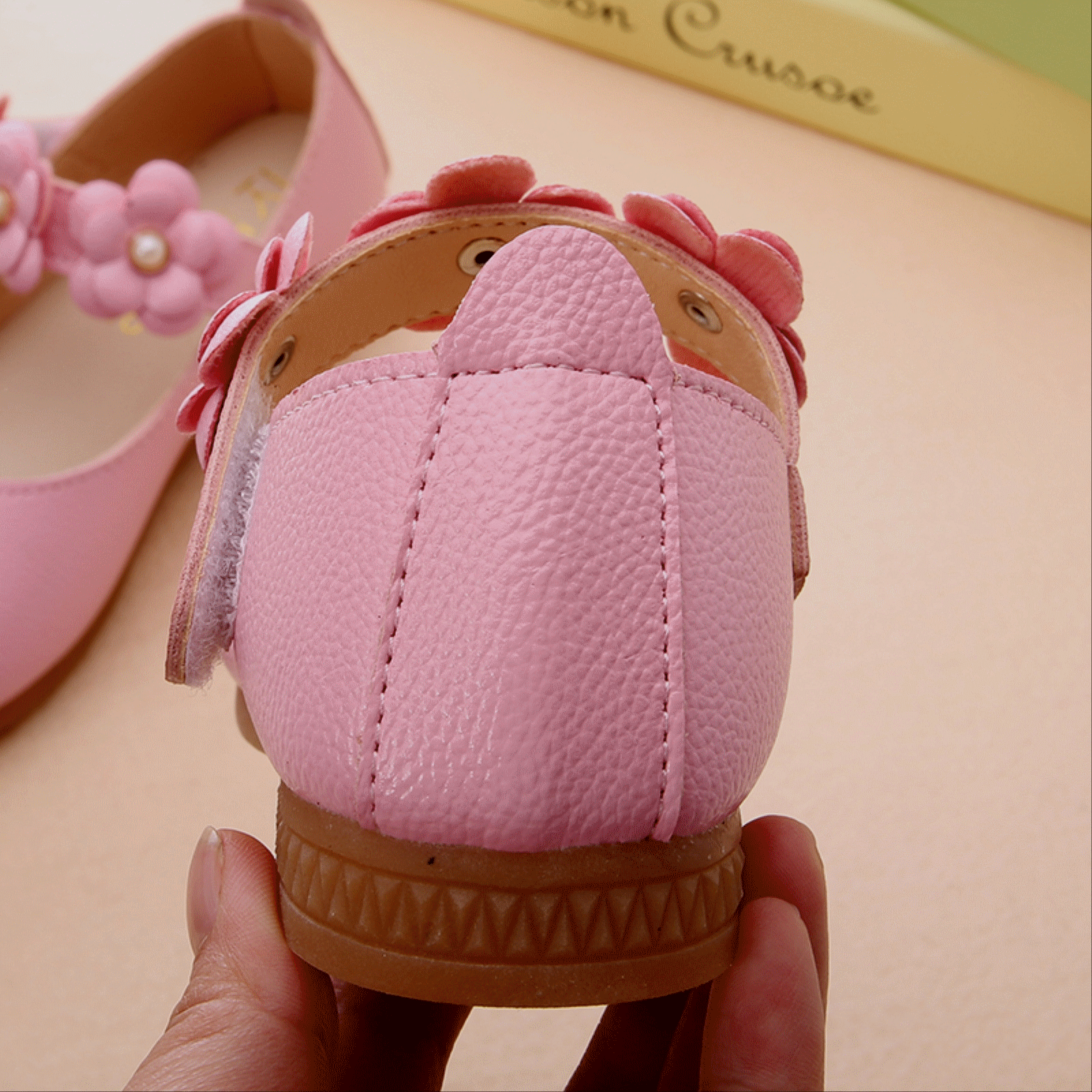 Chaussures enfants en cuir de vache fendu ronde brodé pour Toute saison - Ref 1023558