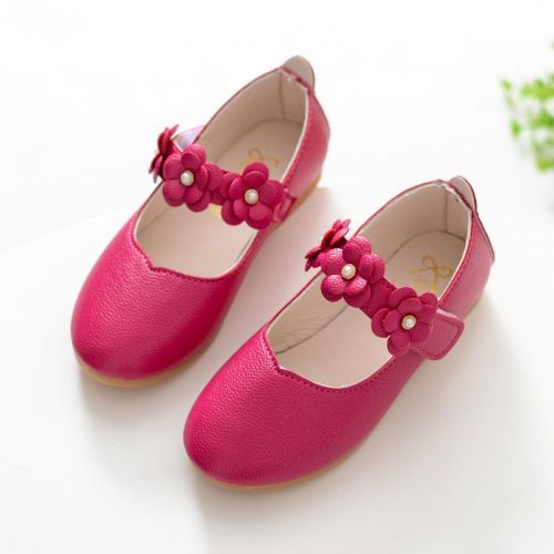 Chaussures enfants en cuir de vache fendu ronde brodé pour printemps - Ref 1023674