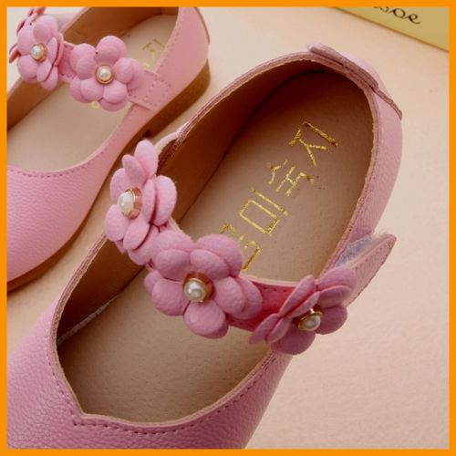 Chaussures enfants en cuir de vache fendu ronde avec perles pour printemps - Ref 1023706