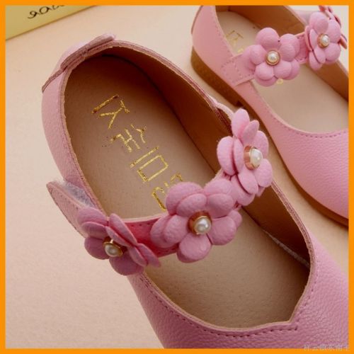 Chaussures enfants en cuir de vache fendu ronde avec perles pour printemps - Ref 1023732