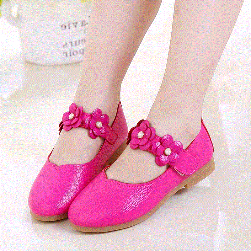 Chaussures enfants en cuir de vache fendu ronde avec perles pour printemps - Ref 1023896