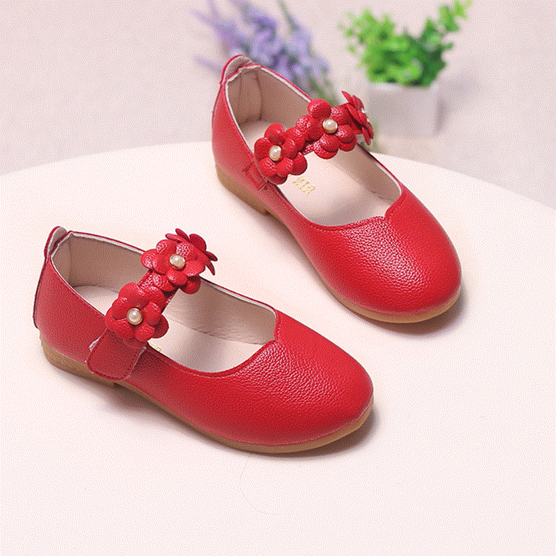 Chaussures enfants en cuir de vache fendu ronde brodé pour Toute saison - Ref 1023899