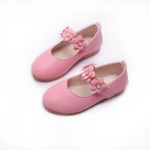Chaussures enfants en cuir de vache fendu ronde brodé pour printemps - semelle TPR Ref 1023989