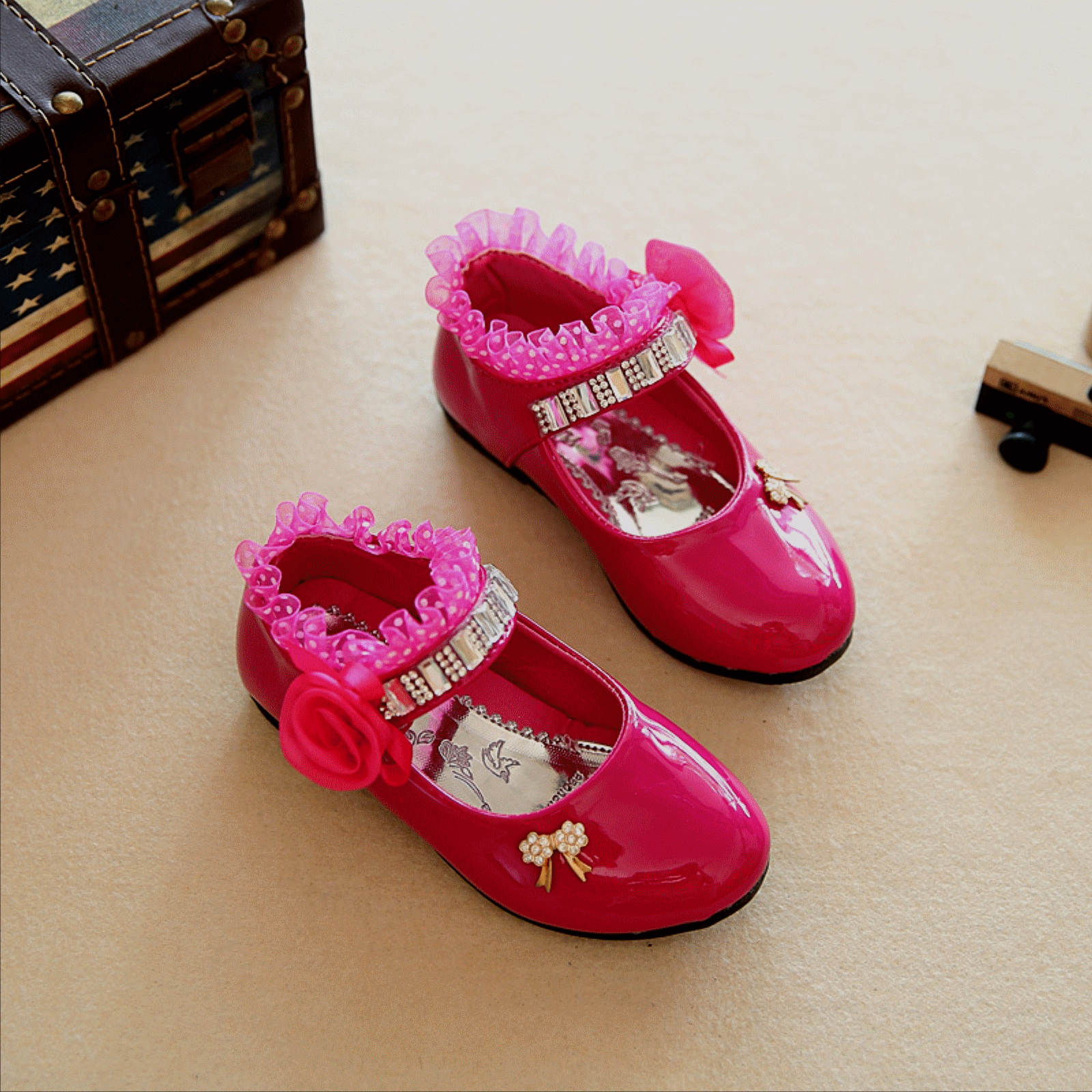 Chaussures enfants en PU ronde avec perles pour printemps - semelle caoutchouc Ref 1024130