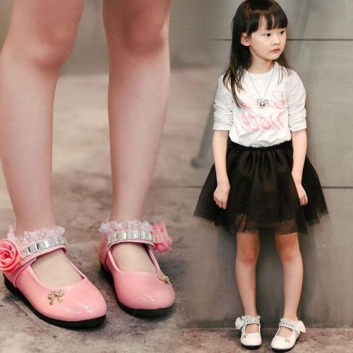 Chaussures enfants en PU ronde avec perles pour printemps - semelle caoutchouc Ref 1024227
