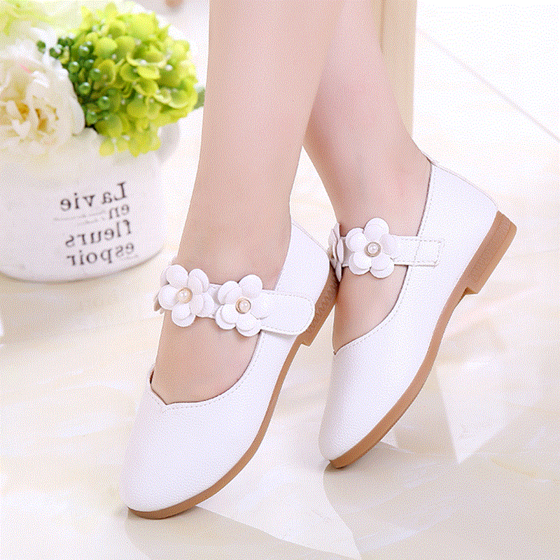 Chaussures enfants en cuir de vache fendu ronde brodé pour Toute saison - Ref 1024740