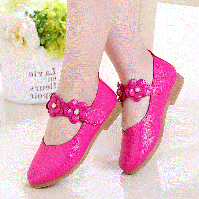 Chaussures enfants en cuir de vache fendu ronde brodé pour Toute saison - Ref 1025089