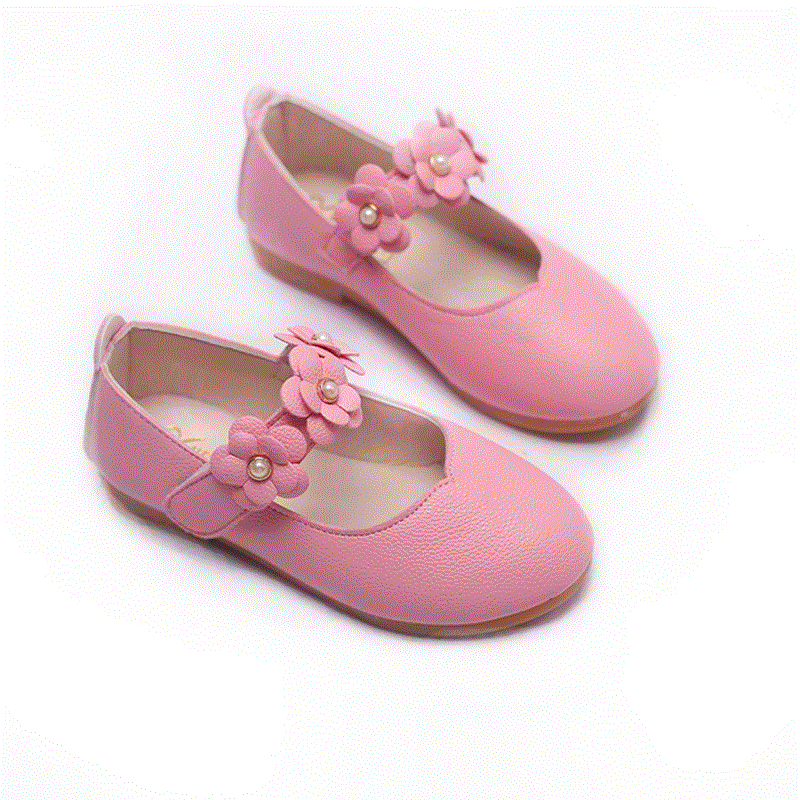 Chaussures enfants en cuir de vache fendu ronde brodé pour printemps - semelle TPR Ref 1025116