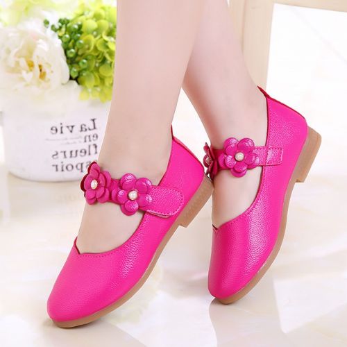 Chaussures enfants en cuir de vache fendu ronde brodé pour Toute saison - Ref 1025156