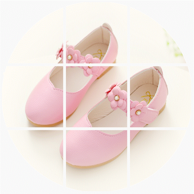 Chaussures enfants en cuir de vache fendu ronde brodé pour printemps - Ref 1025226