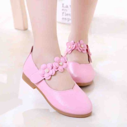 Chaussures enfants en cuir de vache fendu ronde brodé pour Toute saison - Ref 1025258