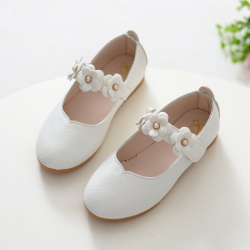 Chaussures enfants en cuir de vache fendu ronde brodé pour printemps - Ref 1025612