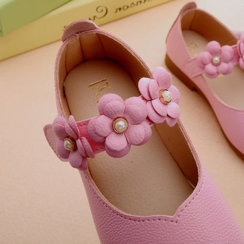 Chaussures enfants en cuir de vache fendu ronde brodé pour Toute saison - Ref 1025781