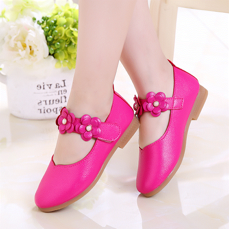 Chaussures enfants en cuir de vache fendu ronde brodé pour Toute saison - Ref 1025788