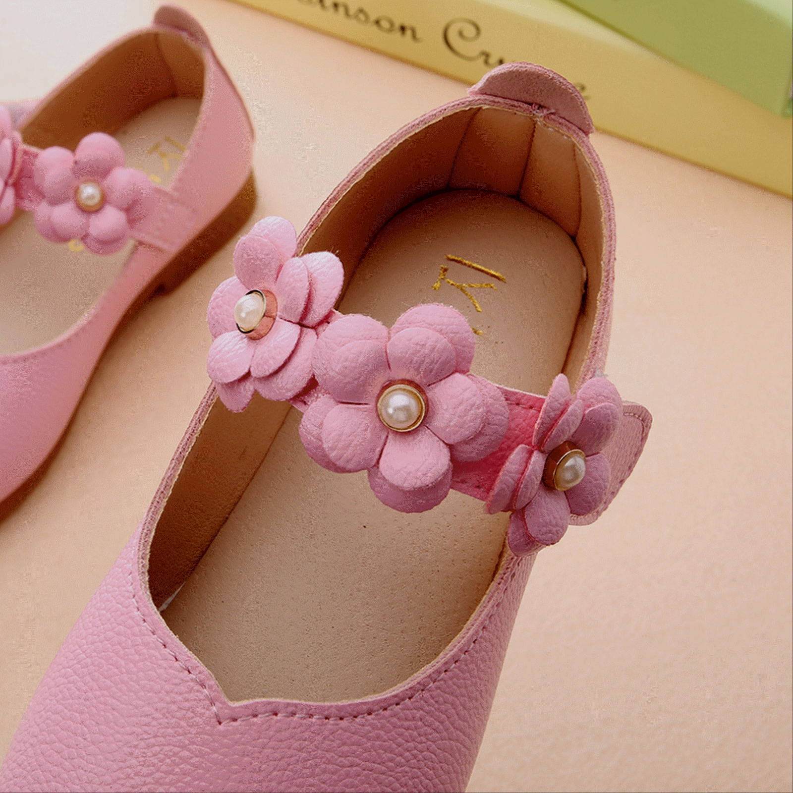 Chaussures enfants en cuir de vache fendu ronde brodé pour Toute saison - Ref 1026075