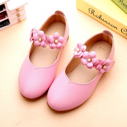 Chaussures enfants en cuir de vache fendu ronde brodé pour Toute saison - Ref 1026304