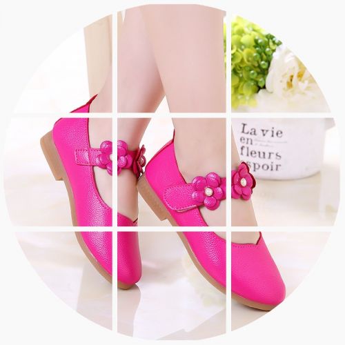 Chaussures enfants en cuir de vache fendu ronde brodé pour Toute saison - Ref 1026430