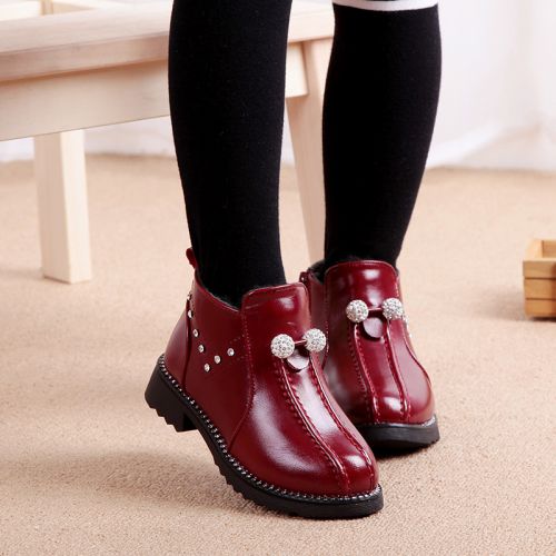 Chaussures enfants en PU ronde avec perles pour hiver - semelle caoutchouc Ref 1026558