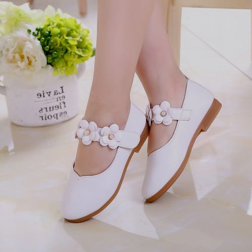 Chaussures enfants en cuir de vache fendu ronde brodé pour Toute saison - Ref 1026698