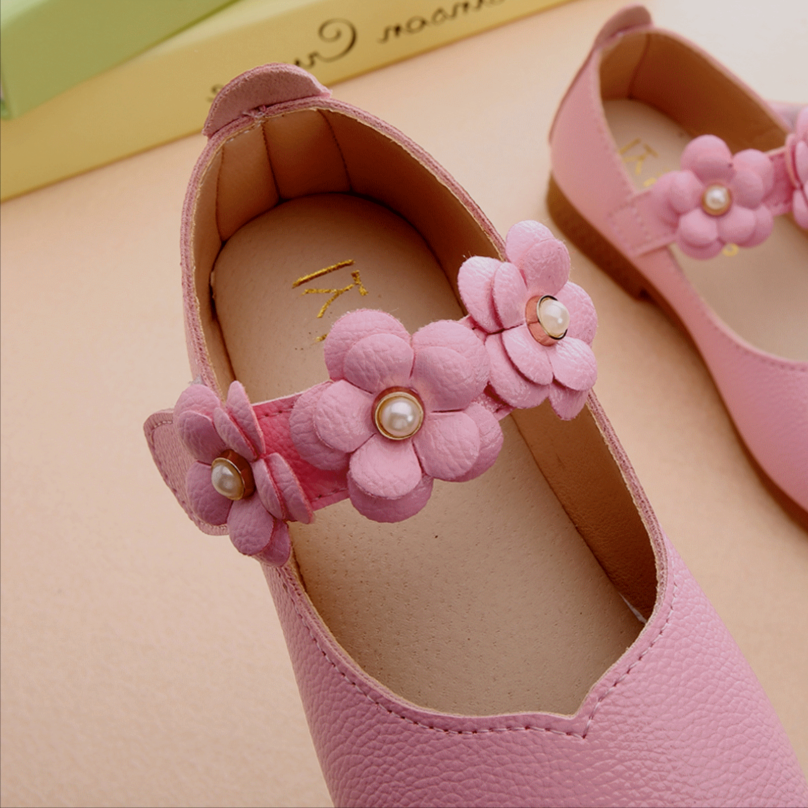 Chaussures enfants en cuir de vache fendu ronde brodé pour Toute saison - Ref 1026733