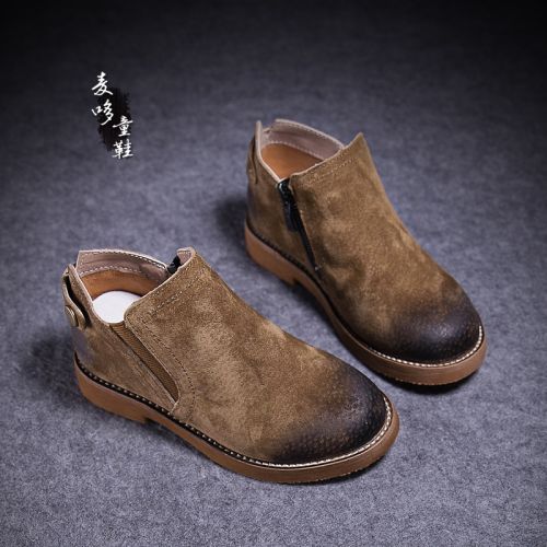 Chaussures enfants en de vache, Nubuck, ronde pour printemps - semelle caoutchouc antidérapant Ref 1