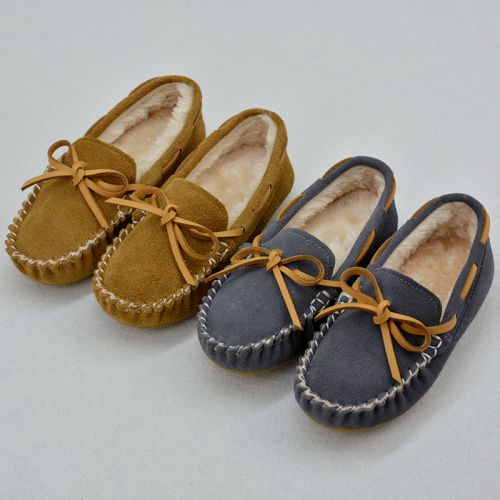 Chaussures enfants en de vache, Nubuck, ronde pour hiver - semelle caoutchouc antidérapant Ref 10269