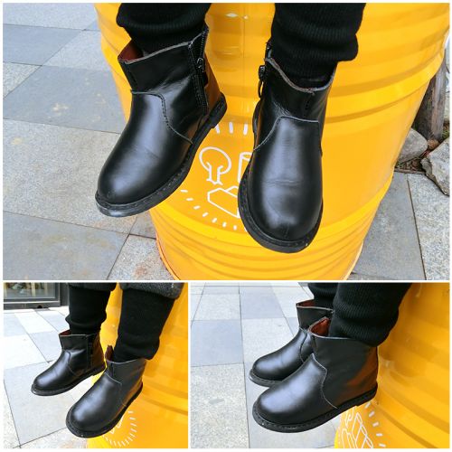 Chaussures enfants en cuir de vache fendu ronde pour hiver - Ref 1027444