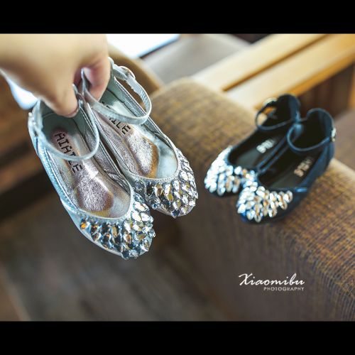 Chaussures enfants en PU ronde avec perles pour printemps - semelle caoutchouc Ref 1027482