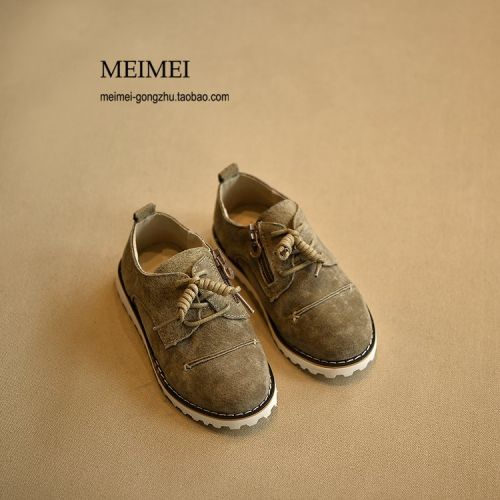 Chaussures enfants en de vache, Nubuck, ronde pour printemps - semelle caoutchouc naturel Ref 102837