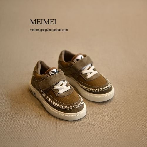 Chaussures enfants en de vache, Nubuck, tête carrée pour printemps - semelle caoutchouc naturel Ref 