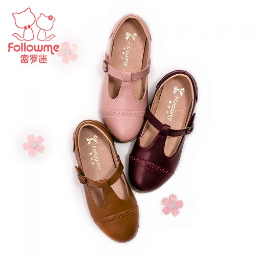 Chaussures enfants en cuir de vache fendu FOLLOW ME ronde creux pour printemps - semelle TPR Ref 1028592