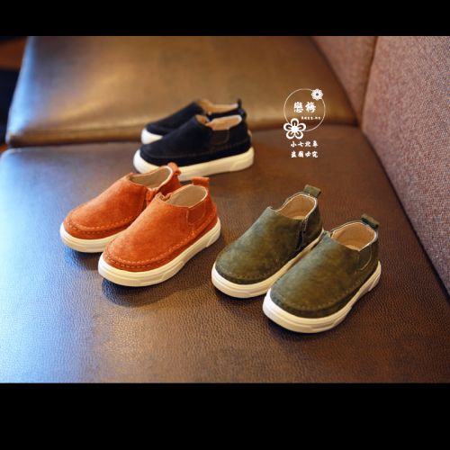 Chaussures enfants en de vache, Nubuck, ronde pour printemps - semelle caoutchouc naturel Ref 102918