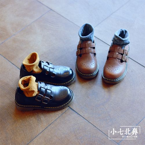 Chaussures enfants en cuir ronde métal pour printemps - semelle caoutchouc naturel Ref 1029232