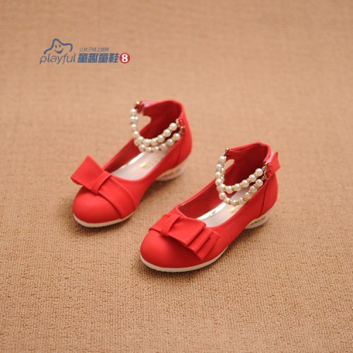 Chaussures enfants en similicuir ronde avec perles pour printemps - semelle fond composite Ref 1029922