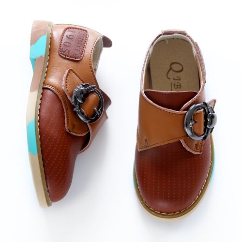 Chaussures enfants en cuir ronde métal pour printemps - semelle caoutchouc Ref 1029958
