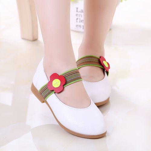 Chaussures enfants en cuir de vache fendu ronde brodé pour Toute saison - Ref 1030076