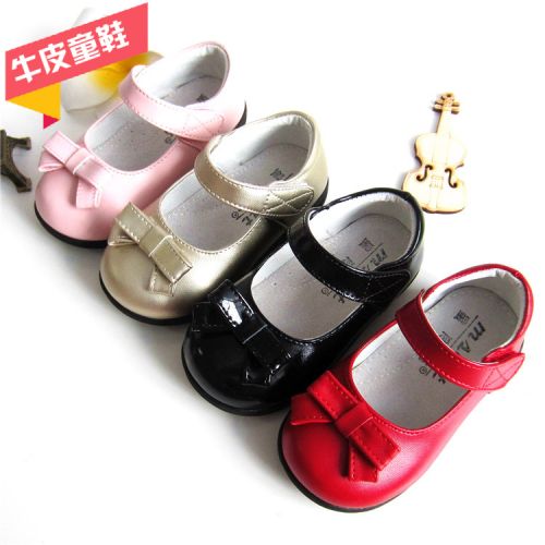 Chaussures enfants en cuir de vache fendu ronde pour printemps - semelle caoutchouc Ref 1030617