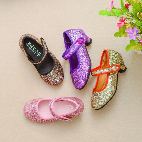 Chaussures enfants ronde paillette pour printemps - semelle caoutchouc Ref 1031037