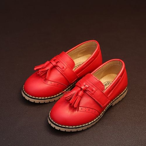 Chaussures enfants en cuir de vache fendu HUANGJINBB ronde houppe pour printemps - semelle caoutchouc naturel Ref 1031829