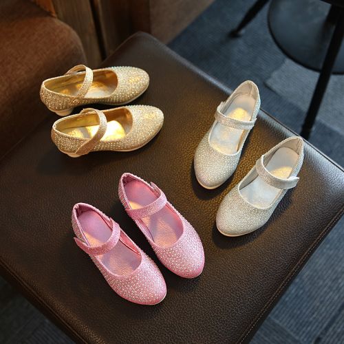 Chaussures enfants ronde avec perles pour printemps - semelle caoutchouc antidérapant Ref 1032619