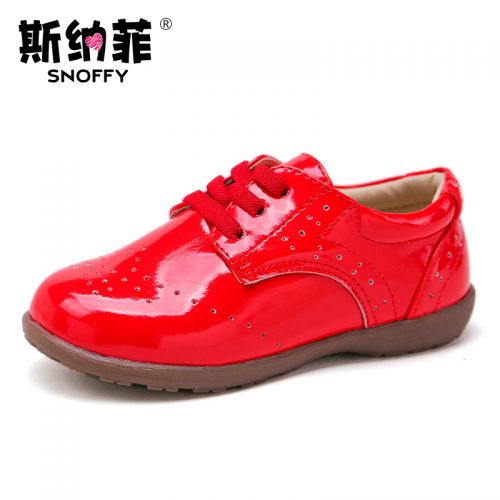 Chaussures enfants en cuir de vache fendu SNOFFY ronde creux pour printemps - semelle caoutchouc Ref 1033319