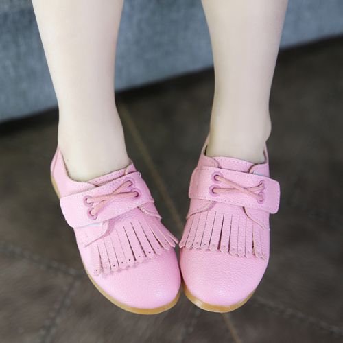 Chaussures enfants en cuir de vache fendu ronde houppe pour printemps - semelle TPR Ref 1033740