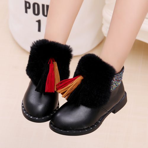 Chaussures enfants en similicuir ronde houppe pour hiver - semelle caoutchouc antidérapant Ref 1034391