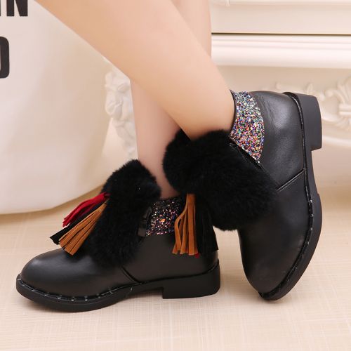 Chaussures enfants en similicuir ronde houppe pour hiver - semelle caoutchouc antidérapant Ref 1034397