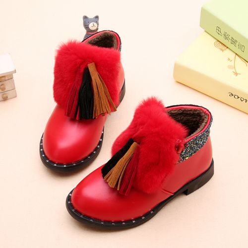 Chaussures enfants en similicuir ronde houppe pour hiver - semelle caoutchouc antidérapant Ref 1034401